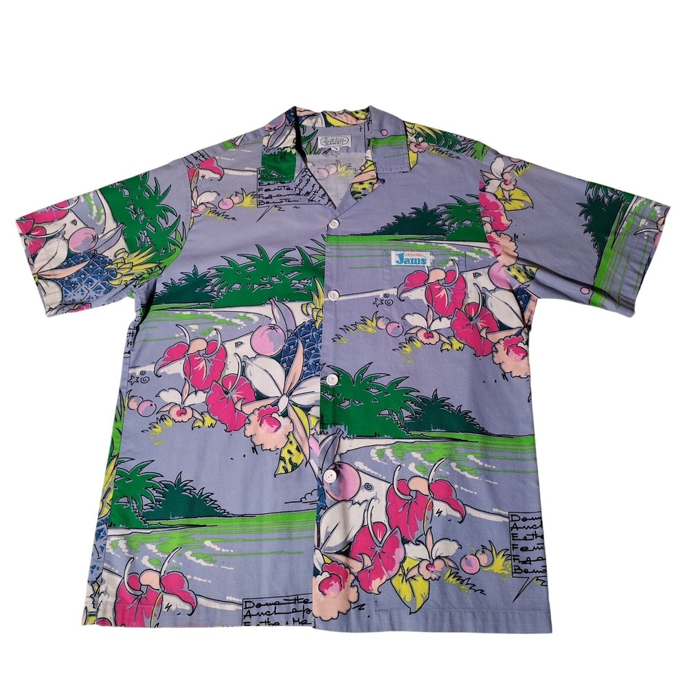 Surf Line Hawaii Original Jams Men Tropical Floral Button Down Shirt Size M